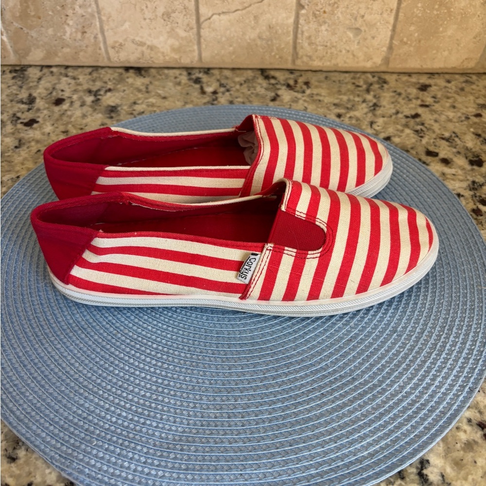 Corkys Red and White Striped Sneakers